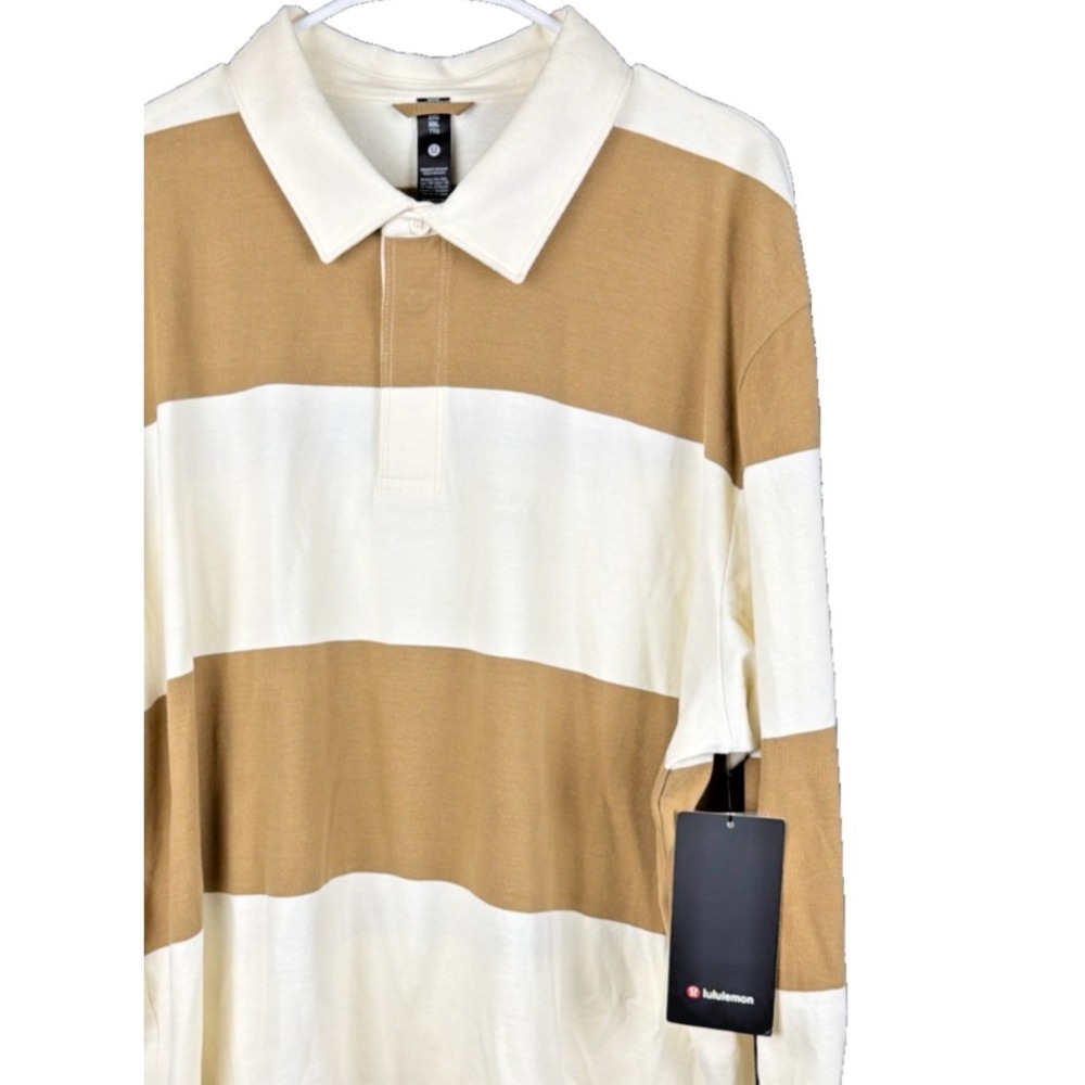 Lululemon Long Sleeve Cotton Rugby Shirt Striped Tan White XXL NWT
